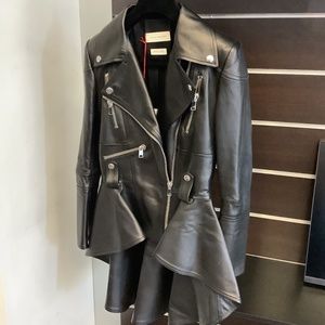 Alexander McQueen Leather Fit & Flare Biker Jacket